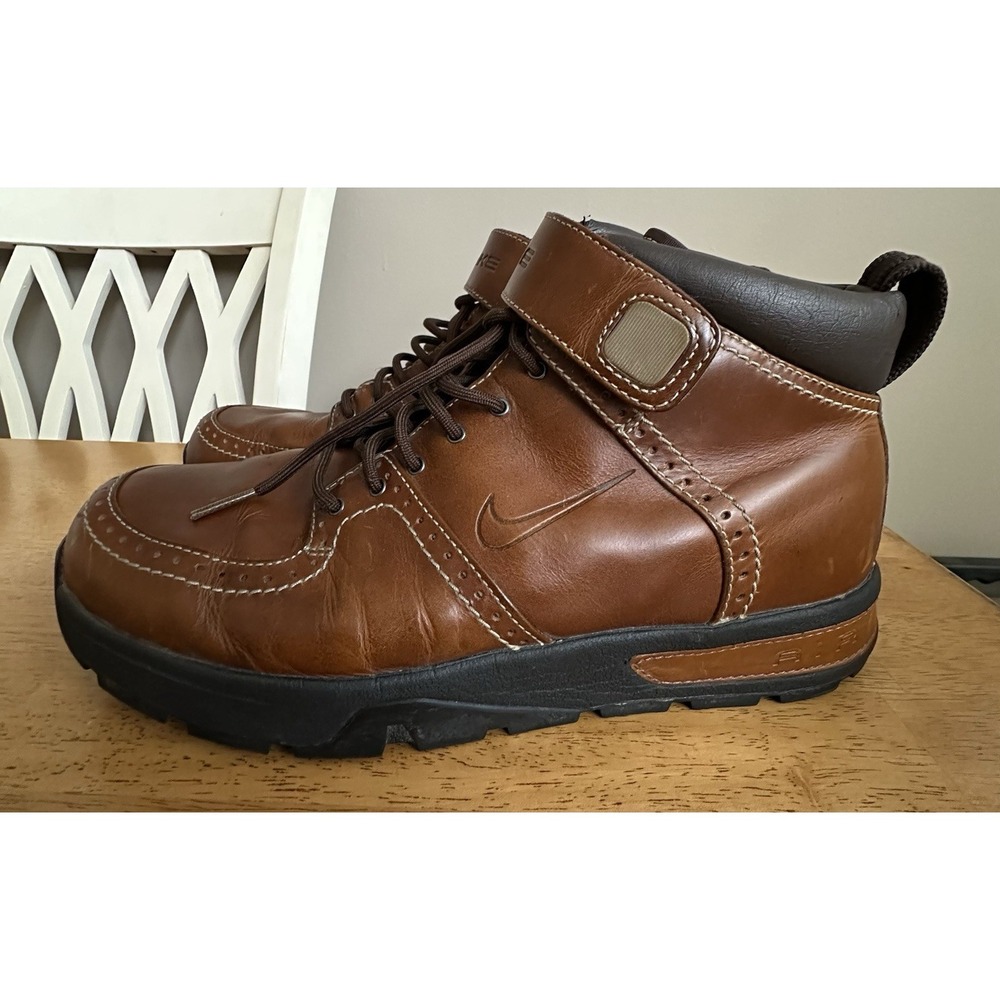 Nike Air Approach Brown Leather Boots Lace Adjustable Strap 2006 Size 8.5 READ